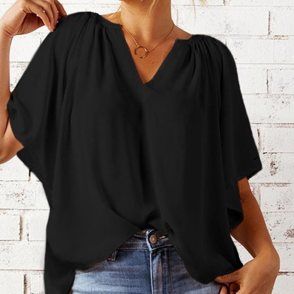 Tops - Split Neck Pleated Top
